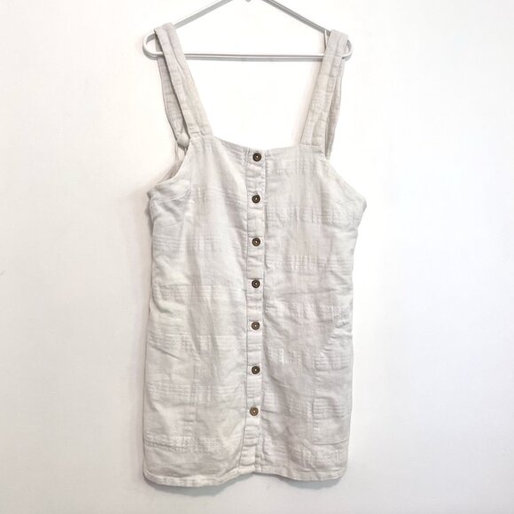 FREE PEOPLE Keep It Simple Mini Dress White Button Low Back Cotton Linen Summer - Picture 2 of 16